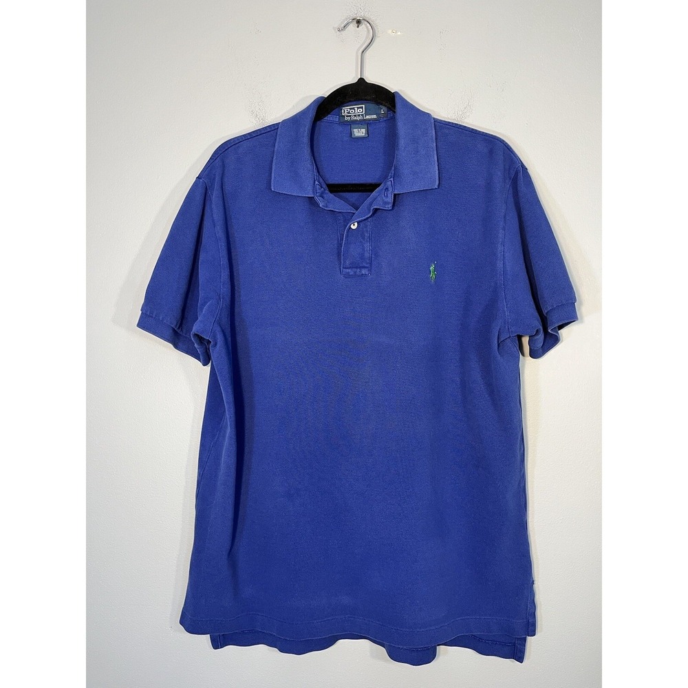 Polo Ralph Lauren Polo Shirt Mens Large Blue Short Sleeve Green Pony Logo